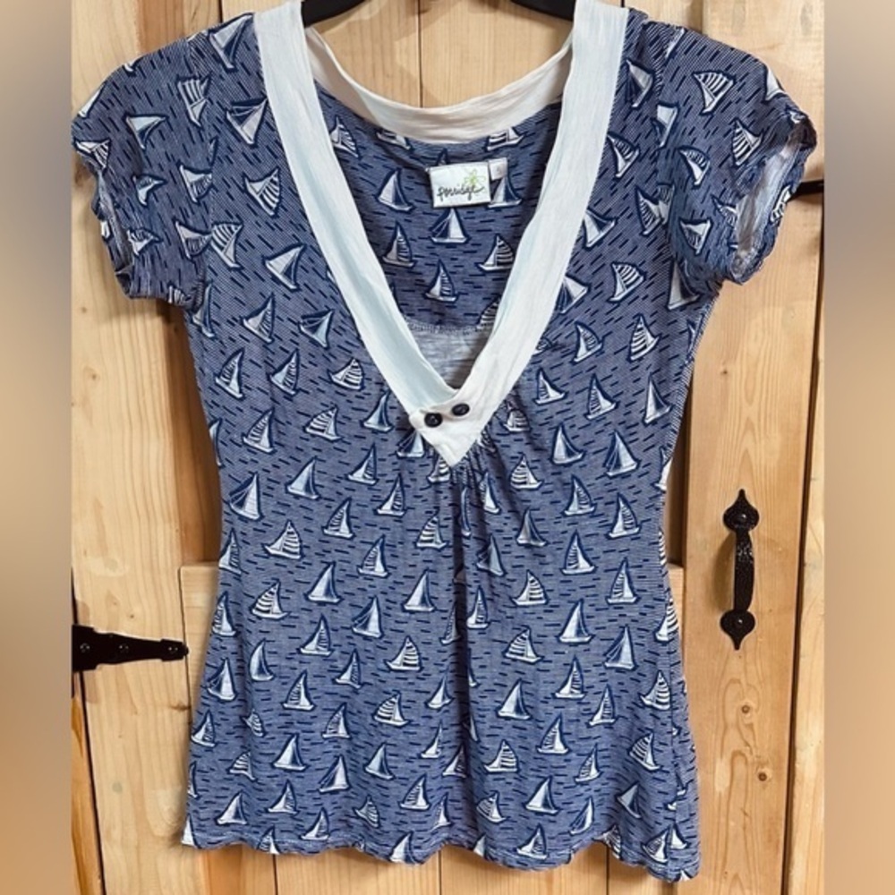 Anthropologie Porridge Sail Boat Lightweight V-neck blouse Top sz Small …